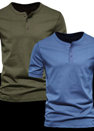 Men Henley Collar T-Shirt - Short Sleeve Breathable Tee - GypsyHeart