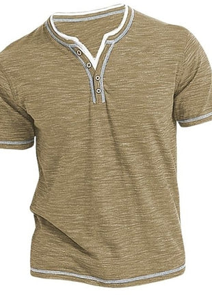 Men's Henley Shirt Round Neck T-Shirt - Comfortable Cotton