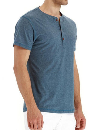 Summer Cotton Men T shirt Henley Neck Fashion Design Slim Fit Solid T - GypsyHeart