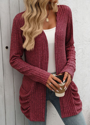 Open Front Long Sleeve Ribbed Cardigan