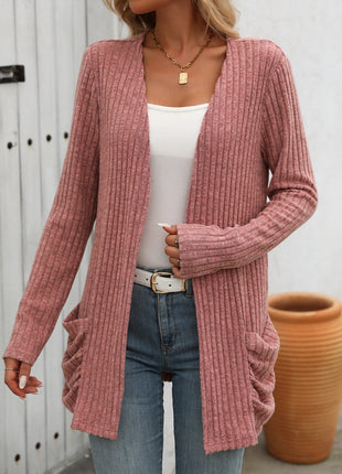 Open Front Long Sleeve Ribbed Cardigan