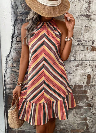 Striped Grecian Neck Dress