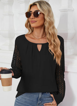 Cutout Round Neck Long Sleeve Top