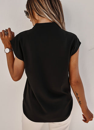 V-Neck Cap Sleeve Blouse