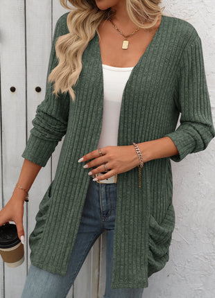 Open Front Long Sleeve Ribbed Cardigan