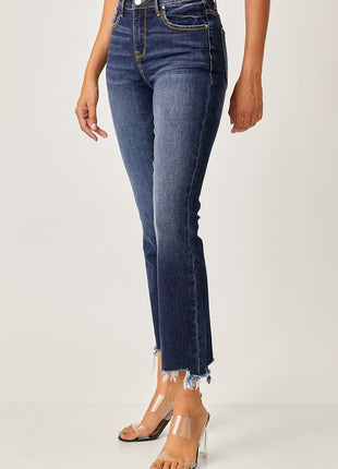 Risen Full Size Frayed Hem Cropped Straight Jeans