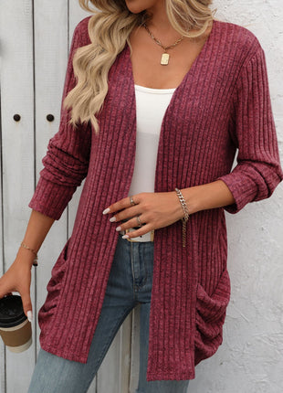 Open Front Long Sleeve Ribbed Cardigan