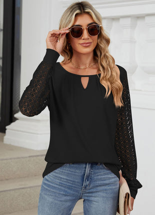 Cutout Round Neck Long Sleeve Top