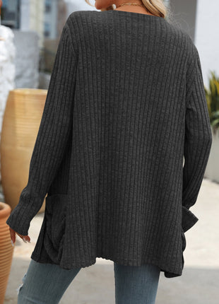 Open Front Long Sleeve Ribbed Cardigan