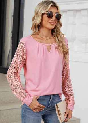 Cutout Round Neck Long Sleeve Top