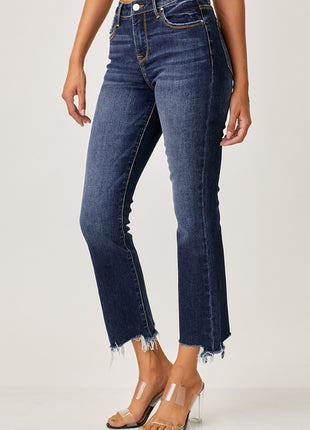 Risen Full Size Frayed Hem Cropped Straight Jeans