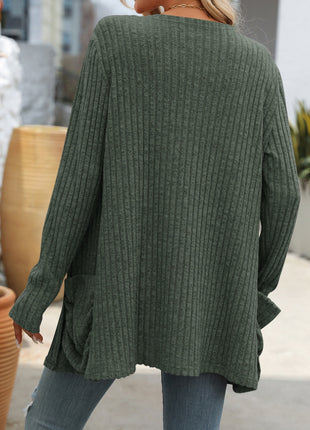 Open Front Long Sleeve Ribbed Cardigan