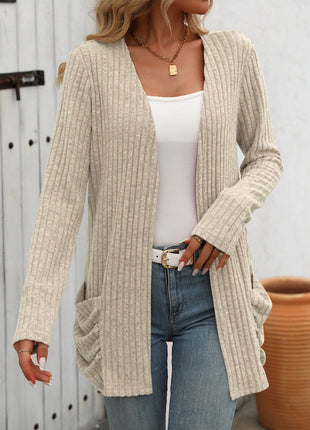 Open Front Long Sleeve Ribbed Cardigan