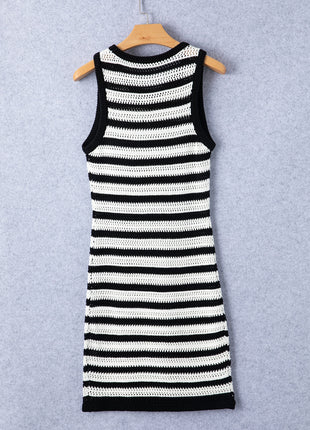 Openwork Striped Wide Strap Knit Dress