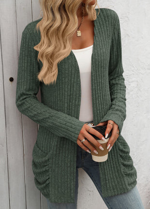 Open Front Long Sleeve Ribbed Cardigan