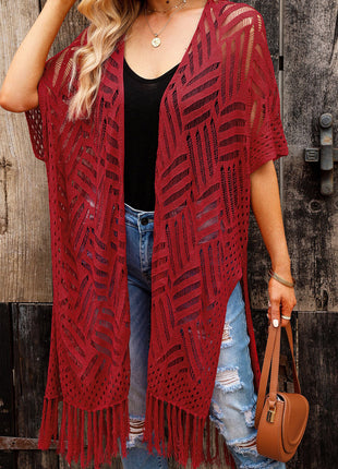 Openwork Open Front Cardigan with Fringes