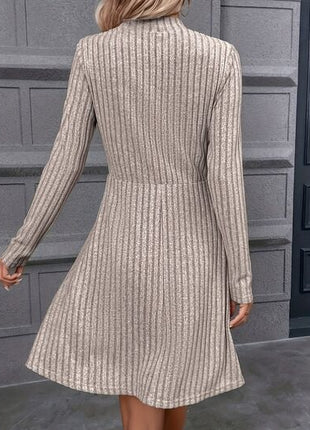 Decorative Button Mock Neck Long Sleeve Sweater Dress