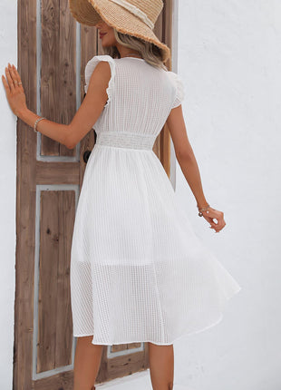 Decorative Button V-Neck Butterfly Sleeve Dress - Gorgeous Summer Dress - GypsyHeart
