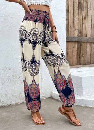 Printed Smocked High Waist Pants - GypsyHeart