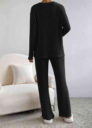 Ribbed V-Neck Long Sleeve Top and Pants Set - SUPER COMFY - GypsyHeart