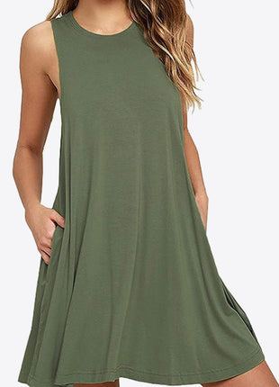 Round Neck Sleeveless Dress with Pockets - GypsyHeart