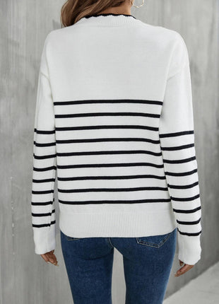 Striped V-Neck Drop Shoulder Sweater - GypsyHeart