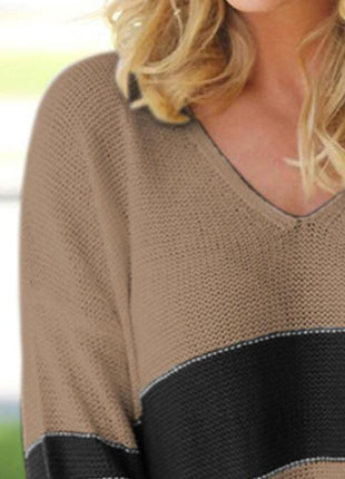 Striped V-Neck Long Sleeve Sweater - GypsyHeart