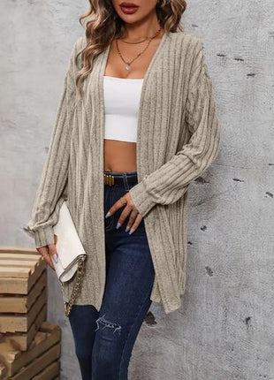 Ribbed Open Front Dropped Shoulder Cardigan
