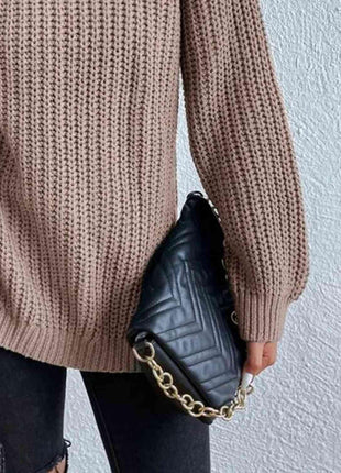 Rib-Knit Side Slit Turtleneck Sweater - GypsyHeart