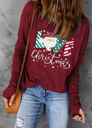Graphic Round Neck Long Sleeve Blouse LOVE CHRISTMAS - GypsyHeart