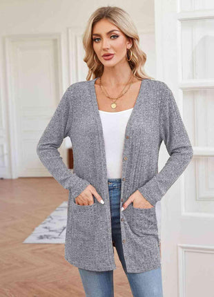 Ribbed Button Up Cardigan with Pockets - GypsyHeart