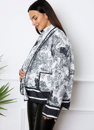 Printed Long Sleeve Winter Coat with Pockets