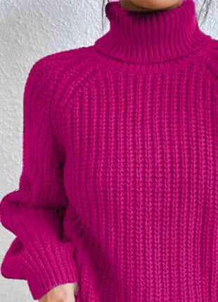 Rib-Knit Side Slit Turtleneck Sweater - GypsyHeart