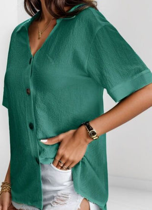Button Up Short Sleeve Blouse