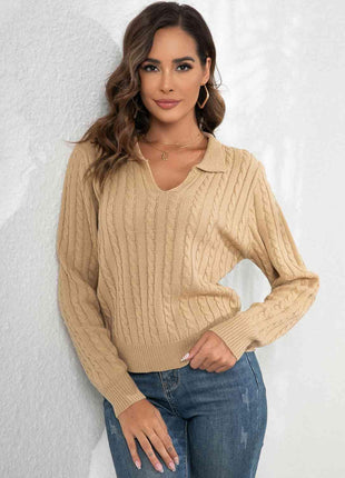 Johnny Collar Cable-Knit Long Sleeve Sweater - GypsyHeart