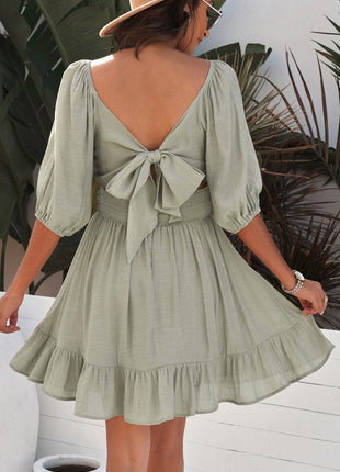 Tie-Back Ruffled Hem Square Neck Mini Dress - GypsyHeart