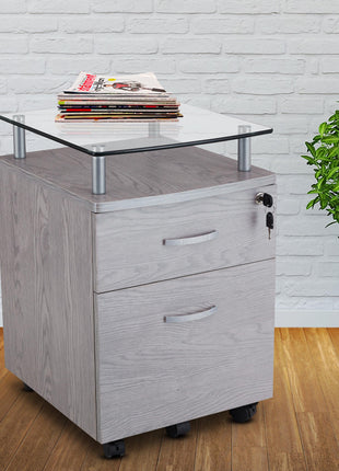 Techni Mobili Rolling File Cabinet with Glass Top, Grey - GypsyHeart