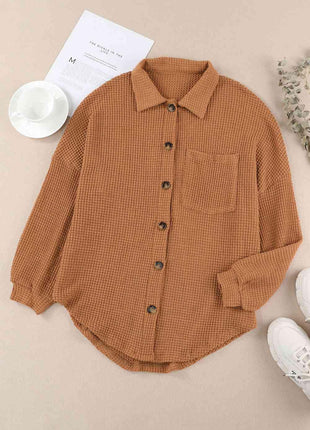 Waffle-Knit Button Up Long Sleeve Shirt with Pocket - GypsyHeart