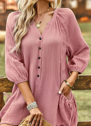Textured Notched Neck Romper with Pockets - GypsyHeart