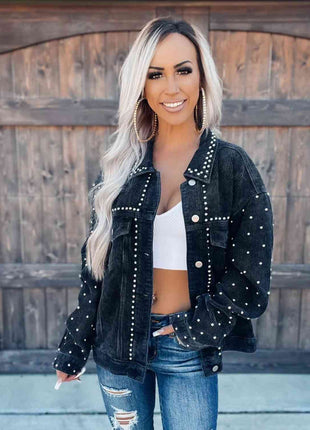 Studded Collared Neck Button Down Jacket