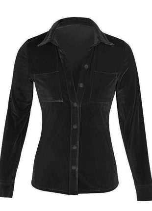 Shimmer Button Up Collared Shirt with Breast Pockets - GypsyHeart