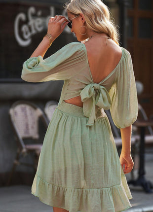 Tie-Back Ruffled Hem Square Neck Mini Dress - GypsyHeart