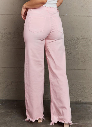 RISEN Raelene High Waist Wide Leg Jeans in Light Pink - GypsyHeart