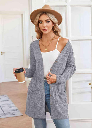 Ribbed Button Up Cardigan with Pockets - GypsyHeart