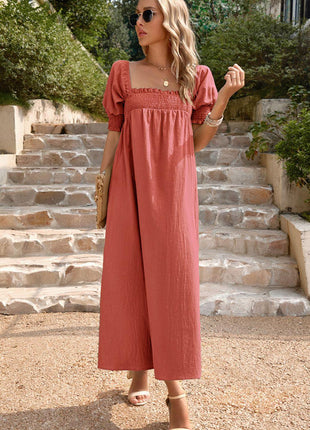 Smocked Square Neck Midi Dress with Pockets - GypsyHeart