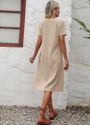 Round Neck Short Sleeve Dress with Pockets - GypsyHeart