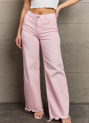 RISEN Raelene High Waist Wide Leg Jeans in Light Pink - GypsyHeart