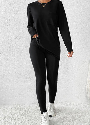 Round Neck Long Sleeve Top and Skinny Pants Set