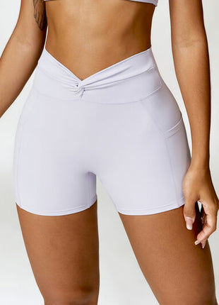Twisted High Waist Active Shorts with Pockets