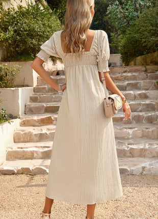 Smocked Square Neck Midi Dress with Pockets - GypsyHeart